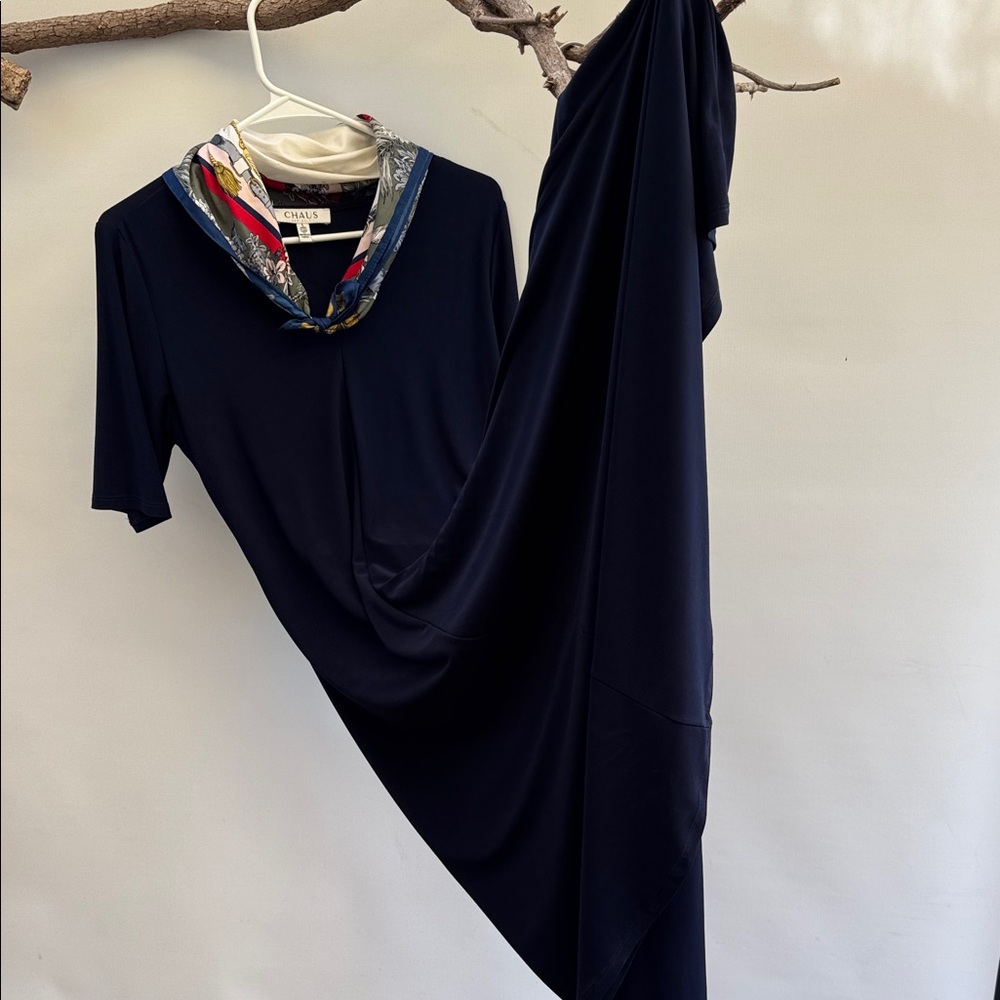Navy Chaus Dress with Patterned Scarf